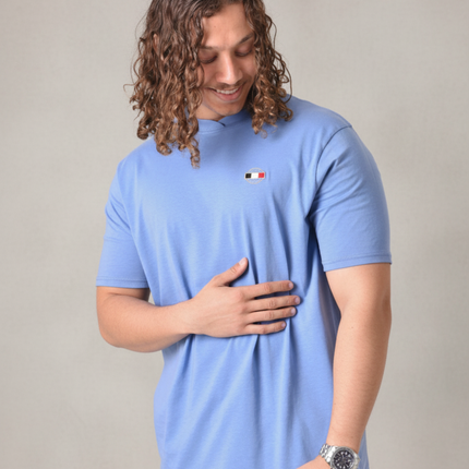 Cross Over Collar T Short Sleeve - Blue