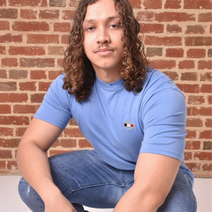 Cross Over Collar T Short Sleeve - Blue