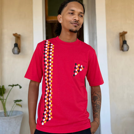 Designer Print Pocket T Short Sleeve - Red