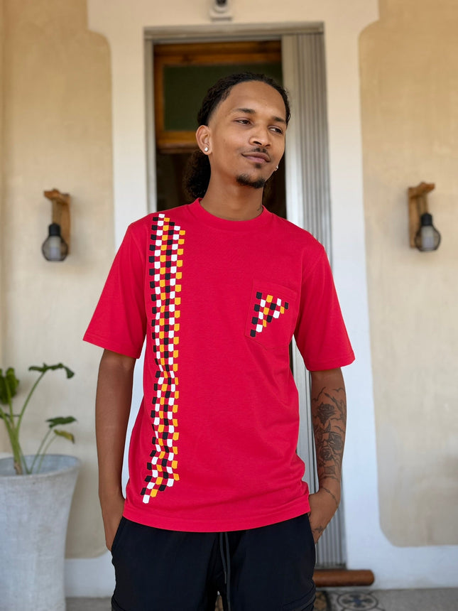 Designer Print Pocket T Short Sleeve - Red
