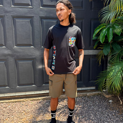 Designer Print Pocket T Short Sleeve - Black