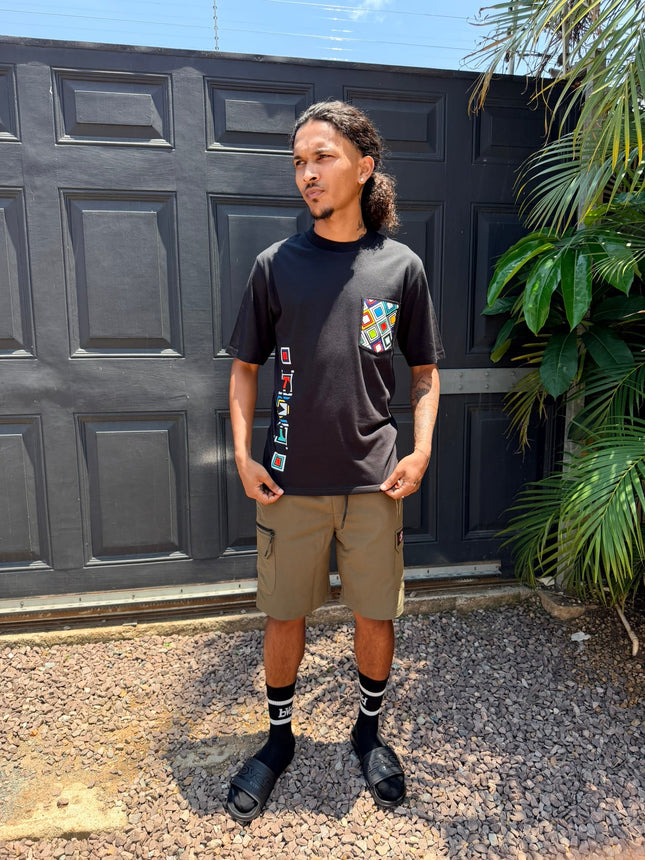 Designer Print Pocket T Short Sleeve - Black