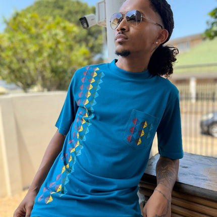 Designer Print Pocket T Short Sleeve - Petrol