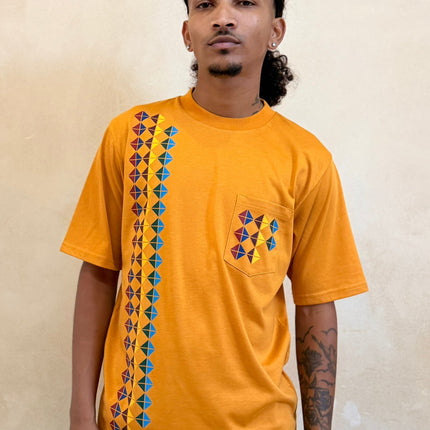 Designer Print Pocket T Short Sleeve - Mustard