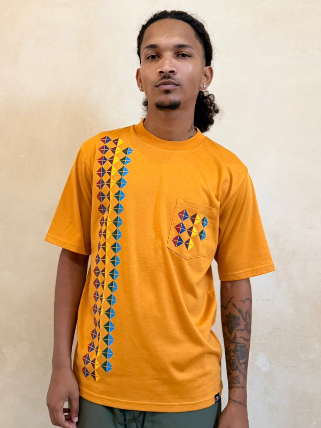 Designer Print Pocket T Short Sleeve - Mustard
