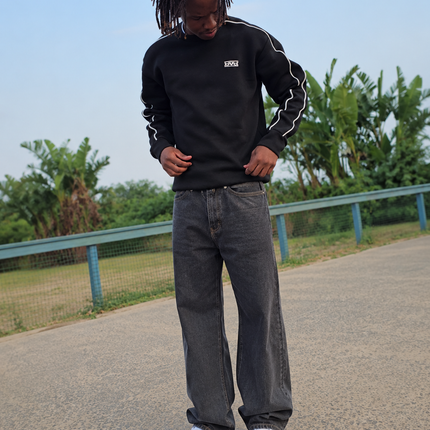 Signature Piping Crew - Black White