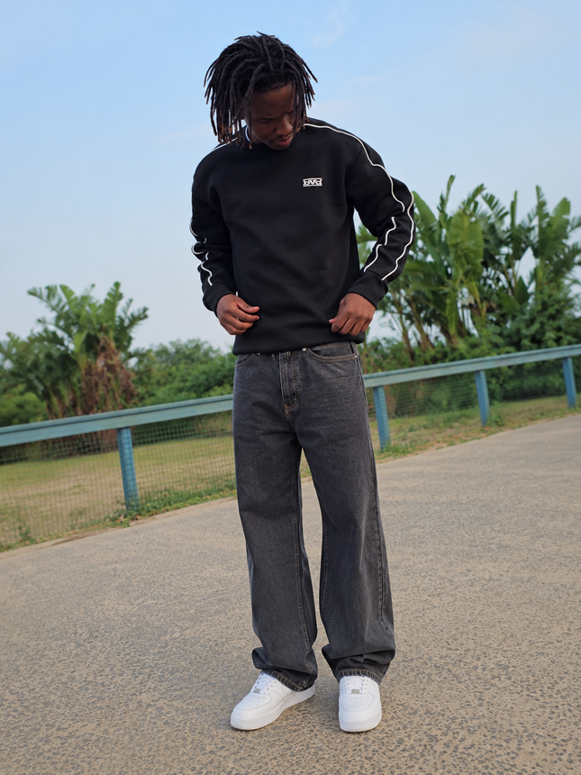Signature Piping Crew - Black White