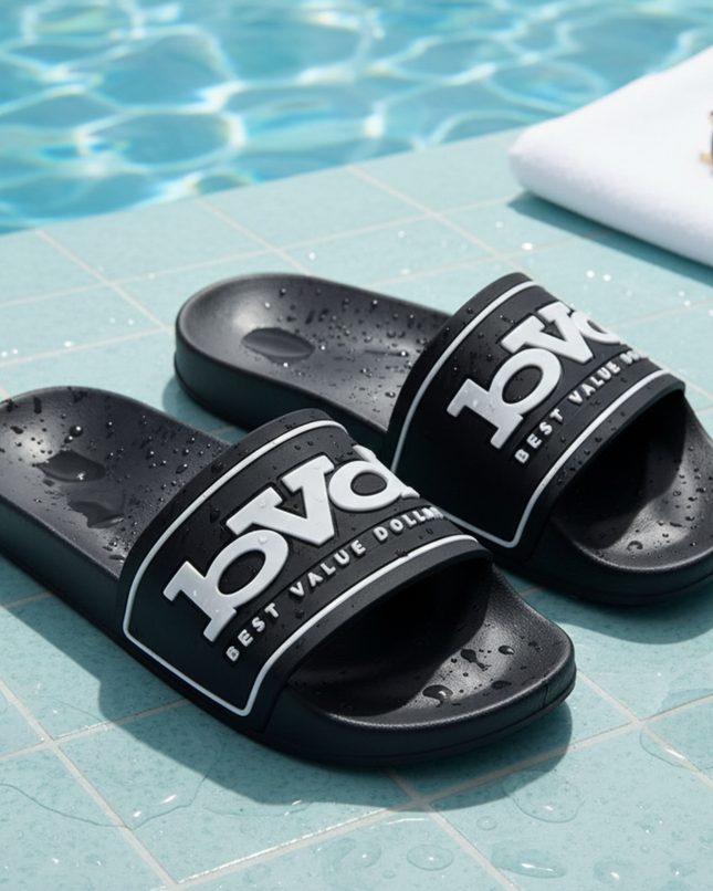 3D Logo Pool Slide - Black/White