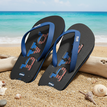 Embossed Kids Flip Flop - Black/Royal
