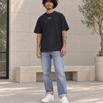 Heavyweight Relaxed Centre Logo Tee - Black Lt Grey