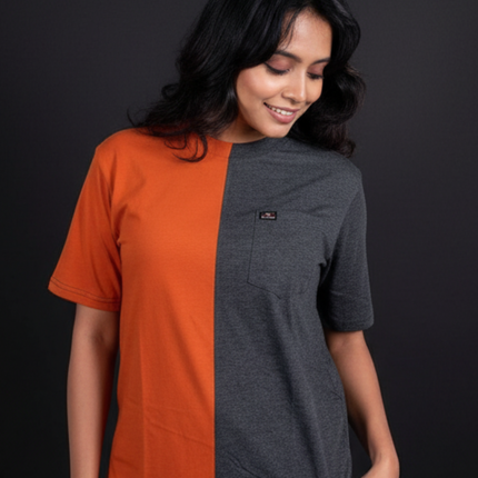2 Tone Pocket T Short Sleeve - Charcoal/Orange
