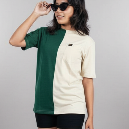 2 Tone Pocket T Short Sleeve - Ivory/Forest