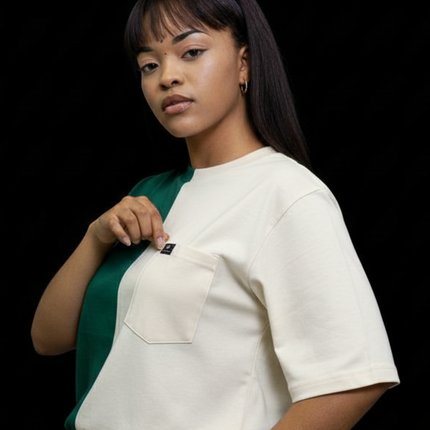 2 Tone Pocket T Short Sleeve - Ivory/Forest