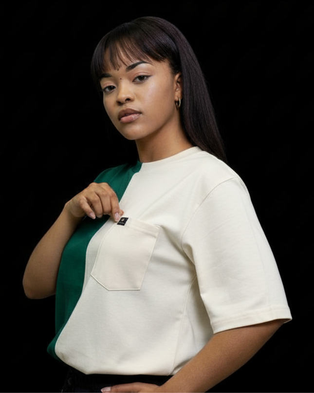 2 Tone Pocket T Short Sleeve - Ivory/Forest