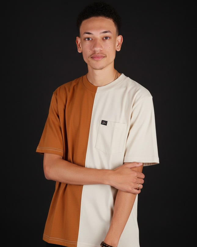 2 Tone Pocket T Short Sleeve - Ivory/Rust