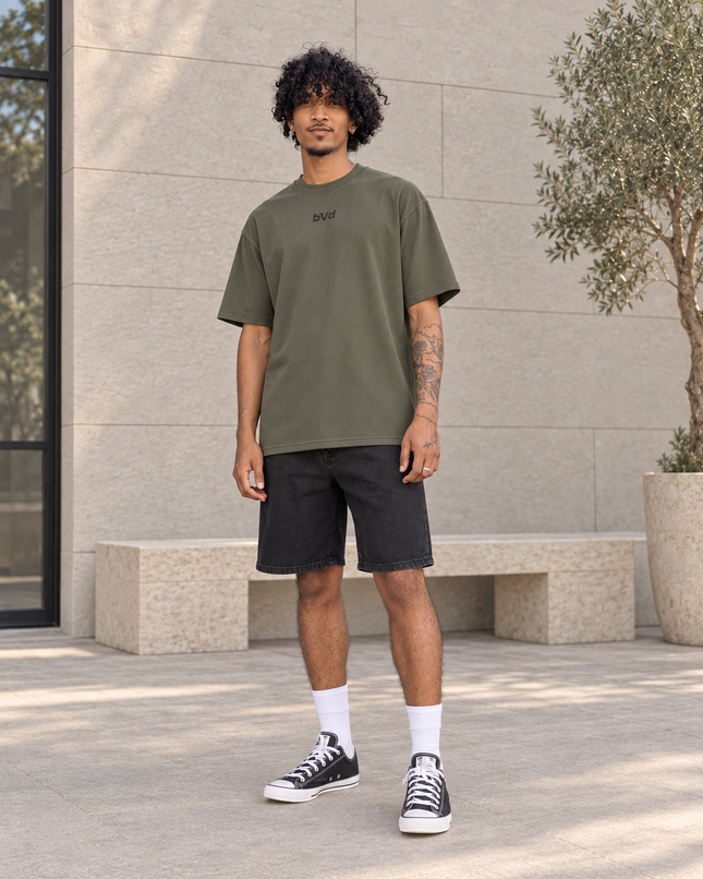 Heavyweight Relaxed Centre Logo Tee - Olive Dk Grey