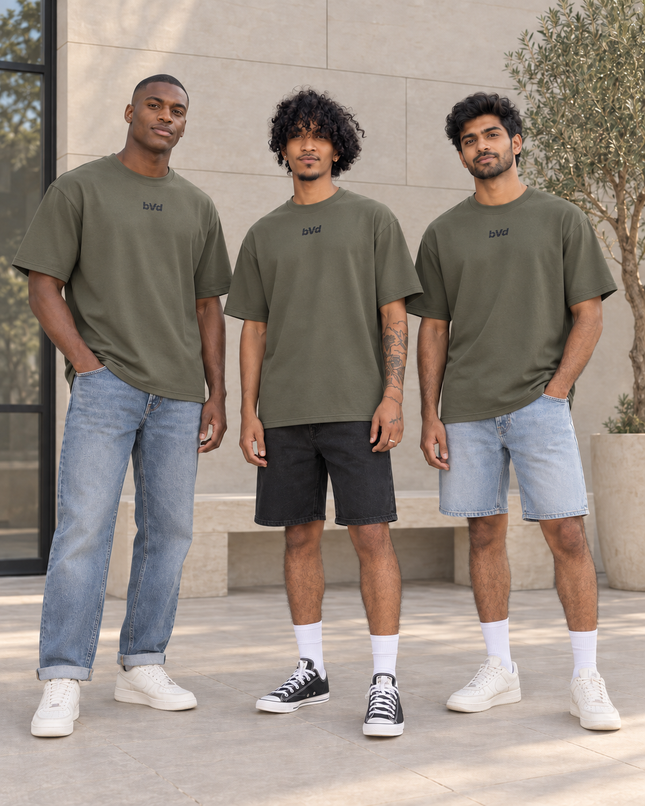 Heavyweight Relaxed Centre Logo Tee - Olive Dk Grey