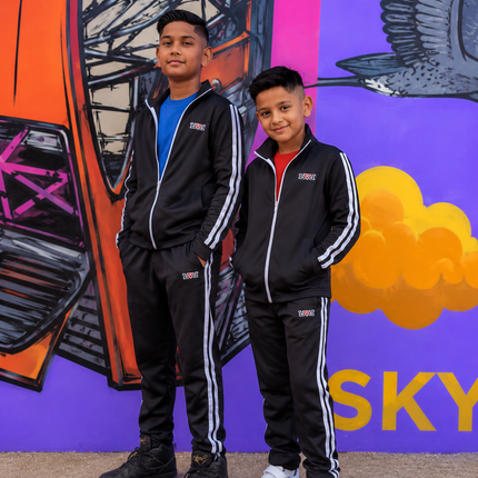 Kids Signature Double Stripe Tracksuit - Black/White