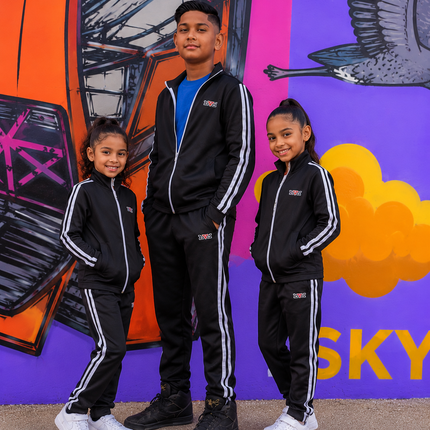 Kids Signature Double Stripe Tracksuit - Black/White
