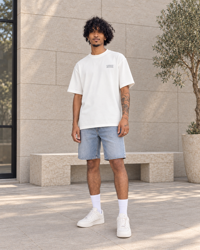 Heavyweight Relaxed Side Logo Tee - Star White Lt Grey