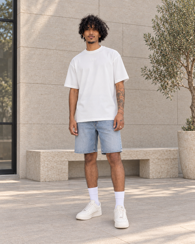 Heavyweight Relaxed Centre Logo Tee - Star White
